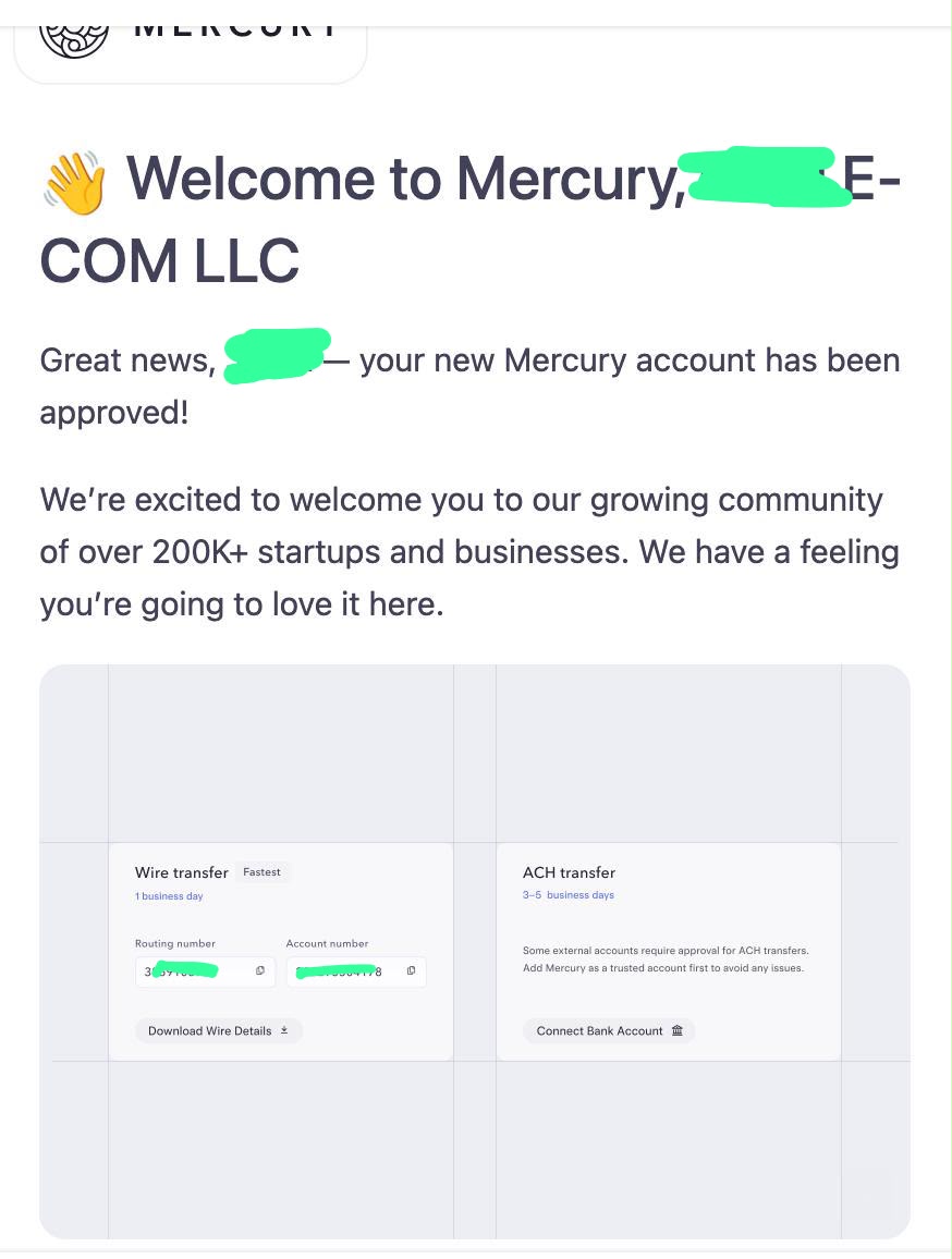 Compte Mercury approuvé