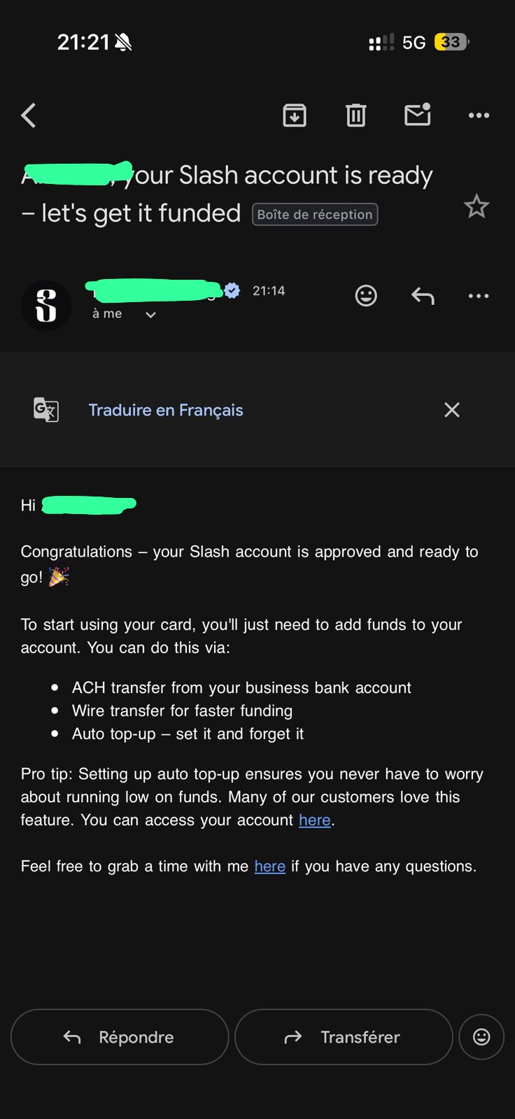 Compte ouvert pour un client